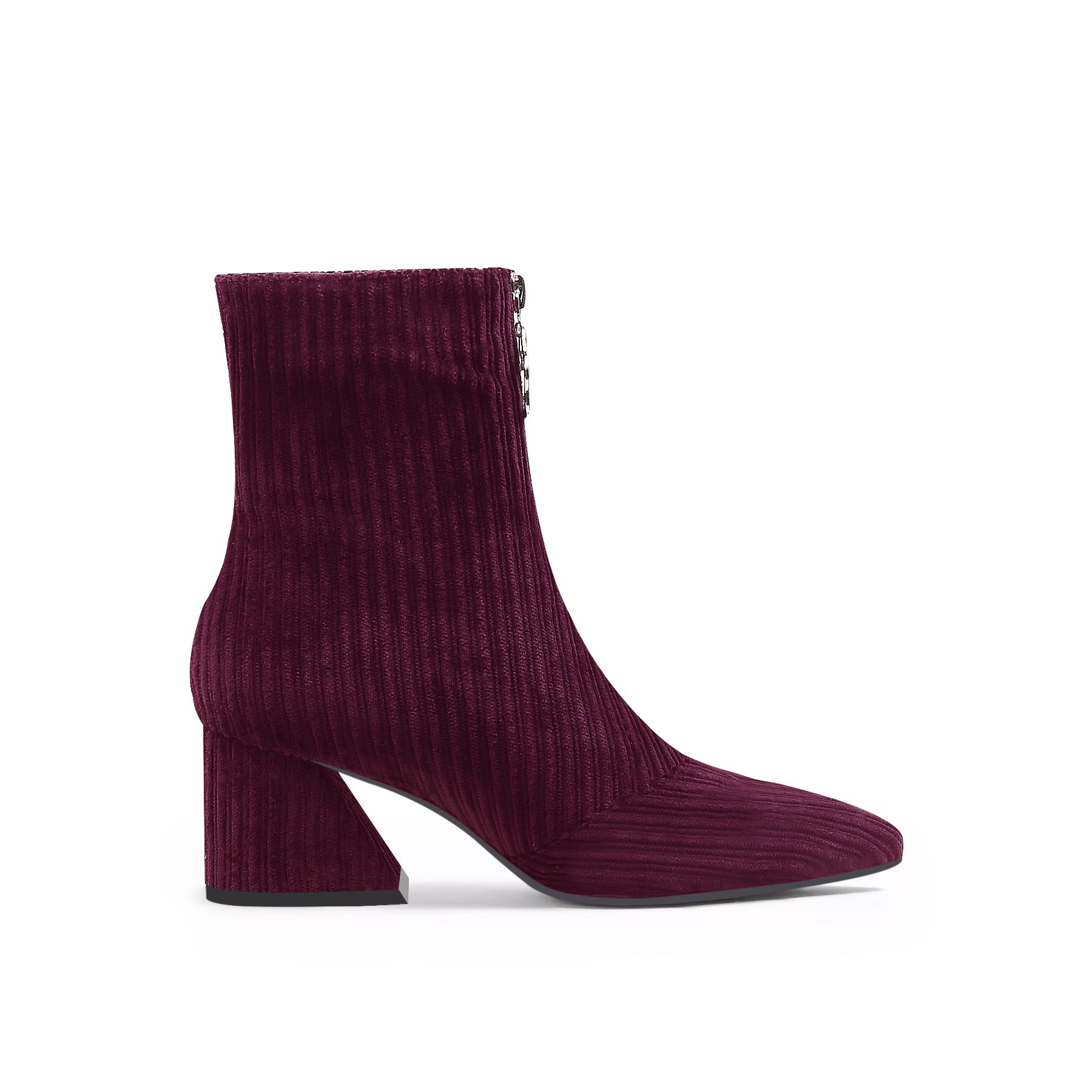 JADY ROSE | CORDUROY BLOCK HEEL ANKLE BOOT - WINE