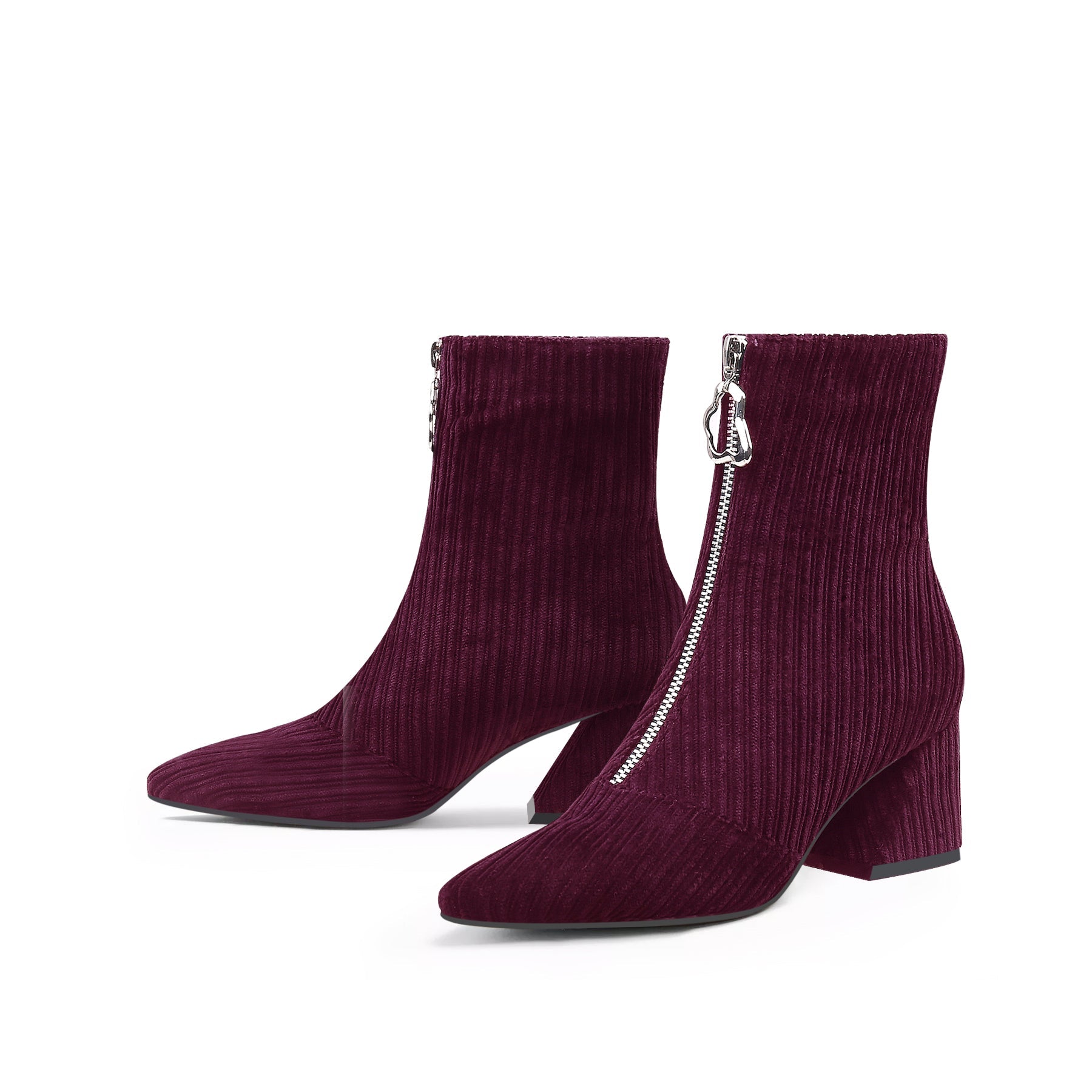 JADY ROSE | CORDUROY BLOCK HEEL ANKLE BOOT - WINE