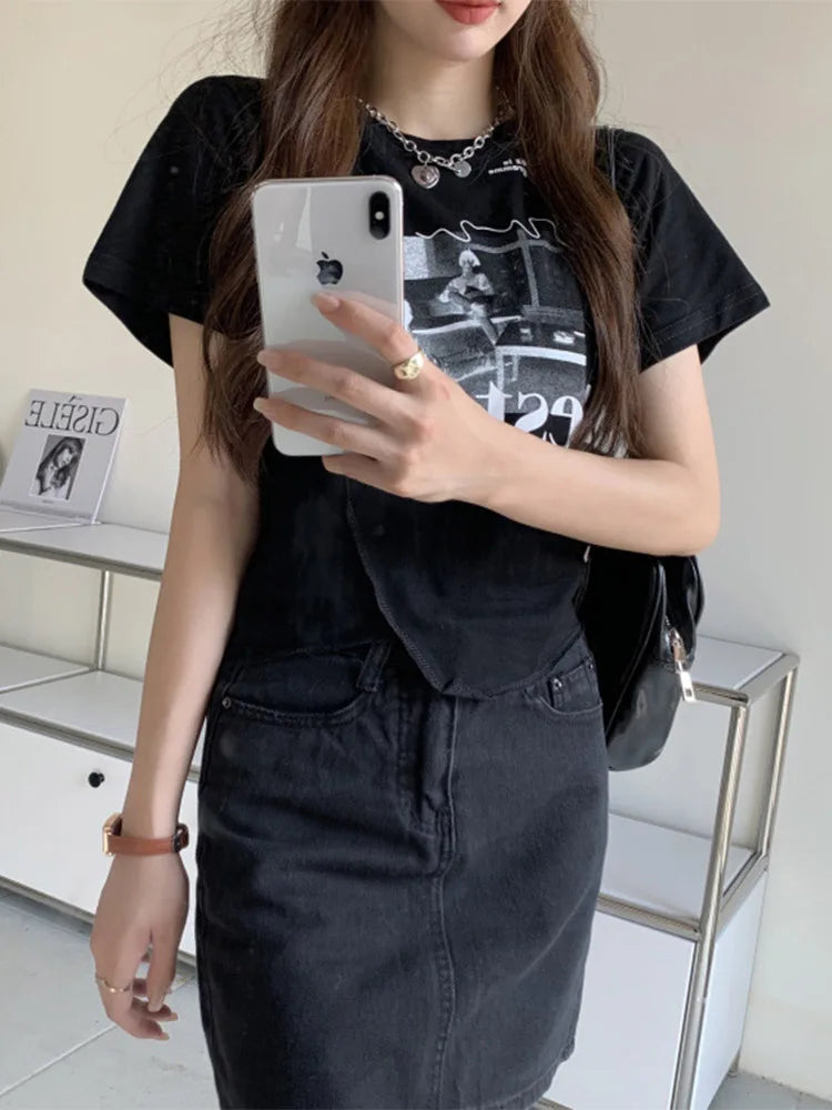 Woman T-shirts Summer Short Sleeve T Shirt Graphic Tee Tops Korean Style Tshirt Femme Y2k Clothes 2024