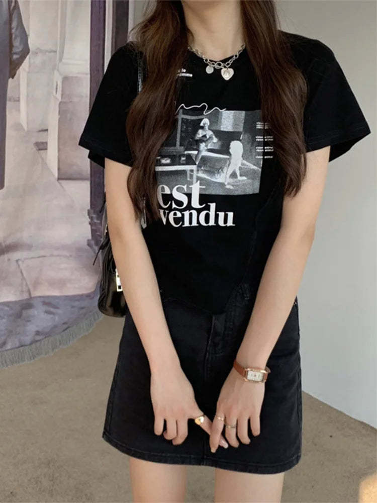 Woman T-shirts Summer Short Sleeve T Shirt Graphic Tee Tops Korean Style Tshirt Femme Y2k Clothes 2024