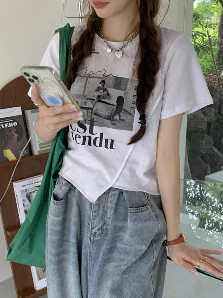 Woman T-shirts Summer Short Sleeve T Shirt Graphic Tee Tops Korean Style Tshirt Femme Y2k Clothes 2024