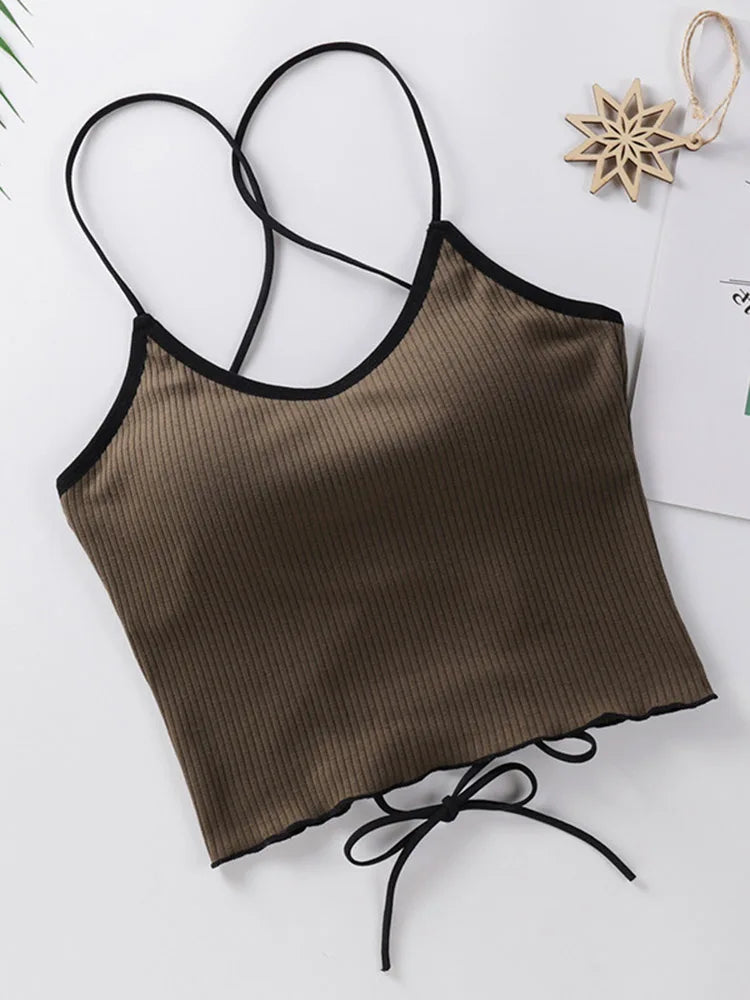 Women Halter Tops Backless Bandage Sexy Crop Tops Women Lingerie Tops Padded Cotton Tank Tops Cropped Feminino Summer