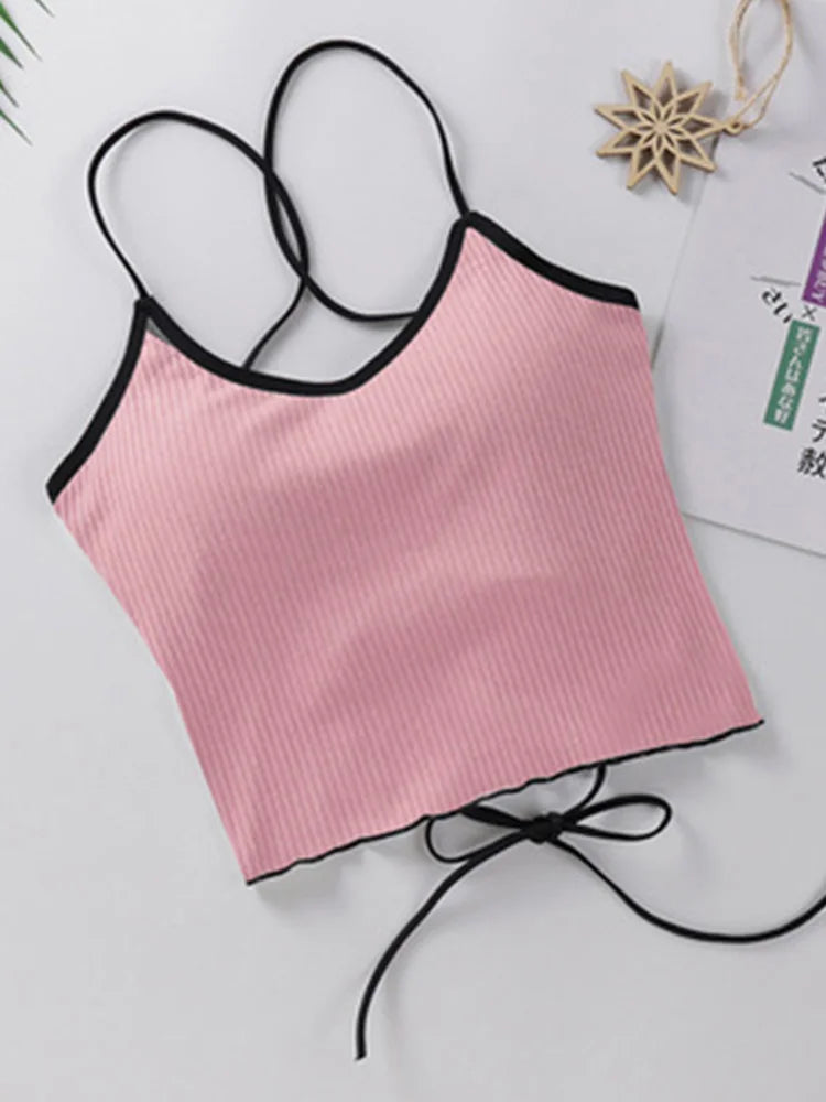 Women Halter Tops Backless Bandage Sexy Crop Tops Women Lingerie Tops Padded Cotton Tank Tops Cropped Feminino Summer