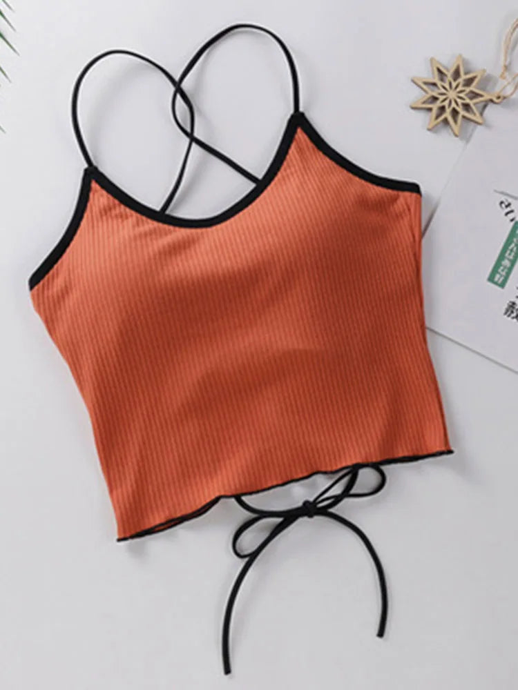 Women Halter Tops Backless Bandage Sexy Crop Tops Women Lingerie Tops Padded Cotton Tank Tops Cropped Feminino Summer