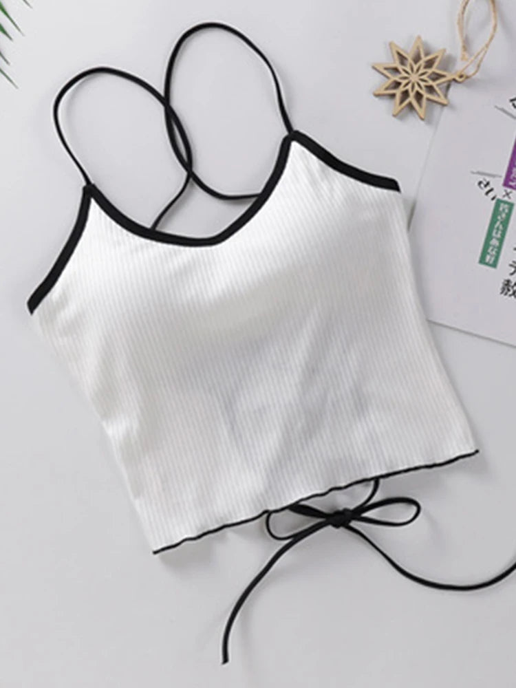 Women Halter Tops Backless Bandage Sexy Crop Tops Women Lingerie Tops Padded Cotton Tank Tops Cropped Feminino Summer