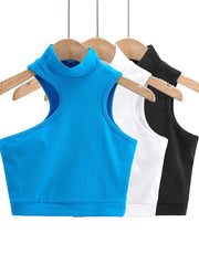 Women High Neck Crop Tank Top With Cut Out Detail Active Asymmetric Crop Tank Top