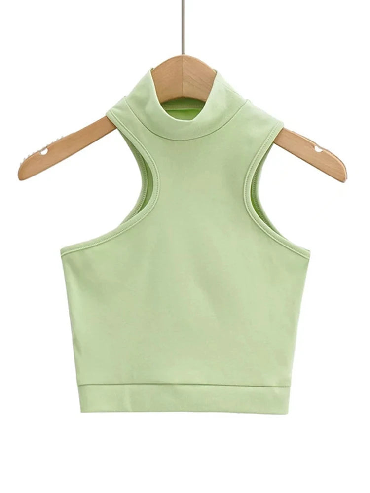 Women High Neck Crop Tank Top With Cut Out Detail Active Asymmetric Crop Tank Top