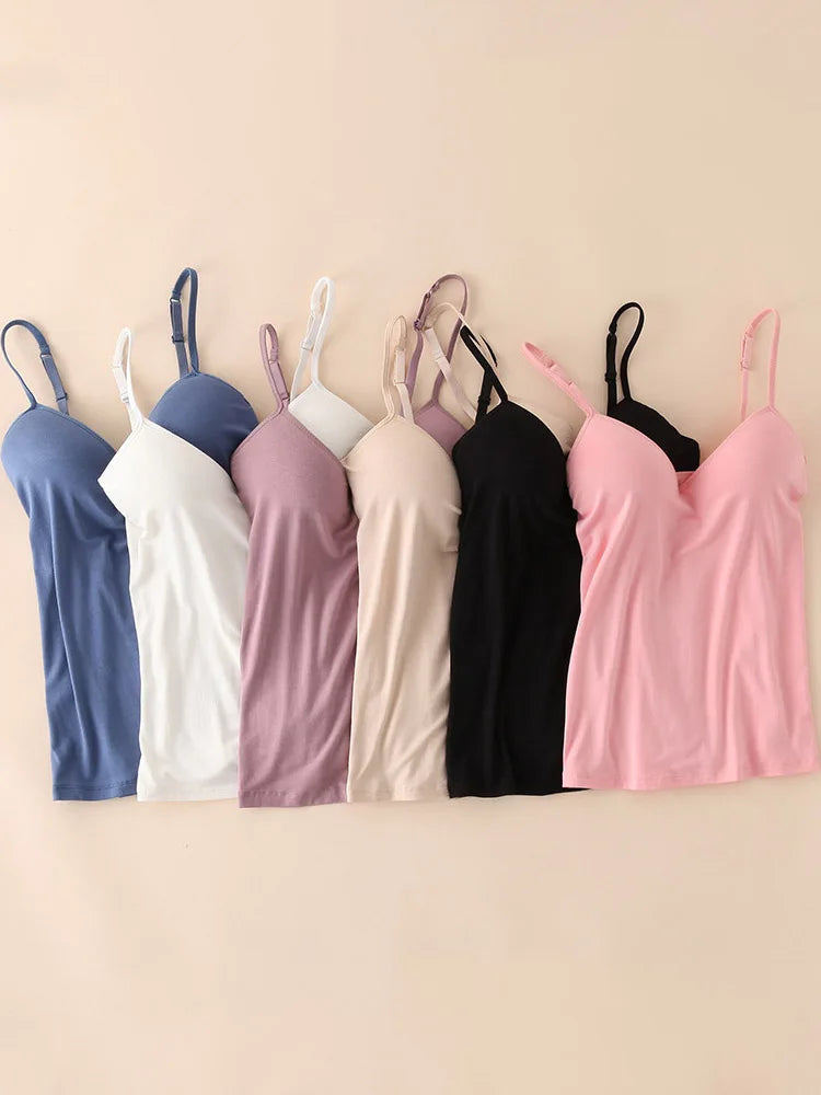 Women Padded Bra Spaghetti Strap V Neck Vest Cami Tank Tops Shirt Blouse