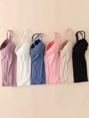 Women Padded Bra Spaghetti Strap V Neck Vest Cami Tank Tops Shirt Blouse