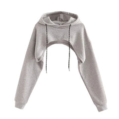 Women Summer New Sexy Fashion Super Short Hoodie Hiohop Drawstring Long Sleeves Open Chest Easy Tops Ropa Mujer Clothes