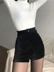 Women’s Black Goth Pants Shorts High Waist Spring Autumn Fashion Tight Sexy Stretch Y2K Corduroy Female Casual Pants