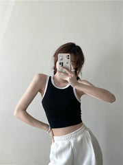 Women’s Tank Top Girl T Shaped Vest with Padded Female Summer Korean 2024 New Style Slim Short Bottoming Sling Crop Top Women