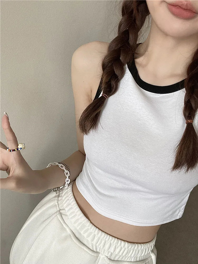 Women’s Tank Top Girl T Shaped Vest with Padded Female Summer Korean 2024 New Style Slim Short Bottoming Sling Crop Top Women