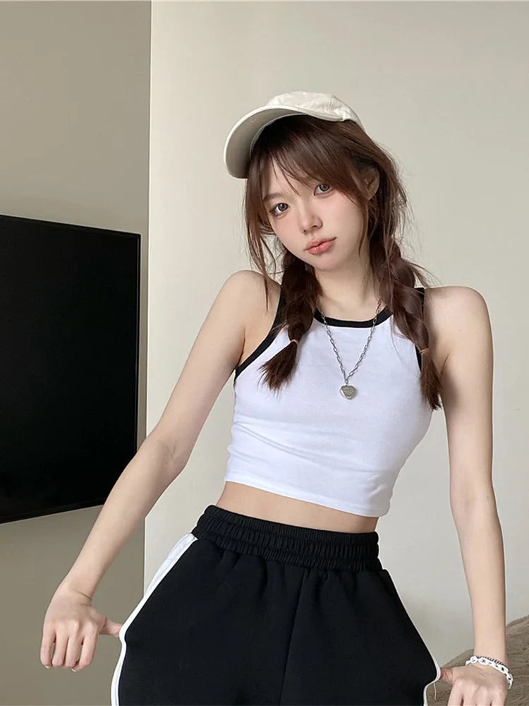 Women’s Tank Top Girl T Shaped Vest with Padded Female Summer Korean 2024 New Style Slim Short Bottoming Sling Crop Top Women