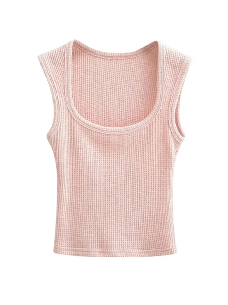 Women’s Waffle Cashmere Square Collar Camisole Tops 2024 New Spring Summer Sexy Tank Top 10 Colors