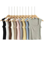 Women’s Waffle Cashmere Square Collar Camisole Tops 2024 New Spring Summer Sexy Tank Top 10 Colors