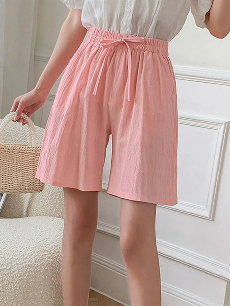 Women shorts 2024 Summer Casual Solid Cotton Linen shorts high waist loose shorts for girls Soft Cool female shorts M-3XL