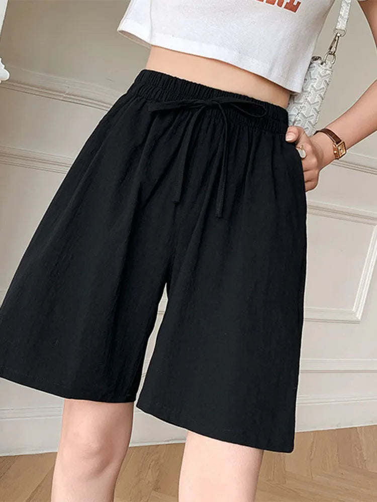 Women shorts 2024 Summer Casual Solid Cotton Linen shorts high waist loose shorts for girls Soft Cool female shorts M-3XL