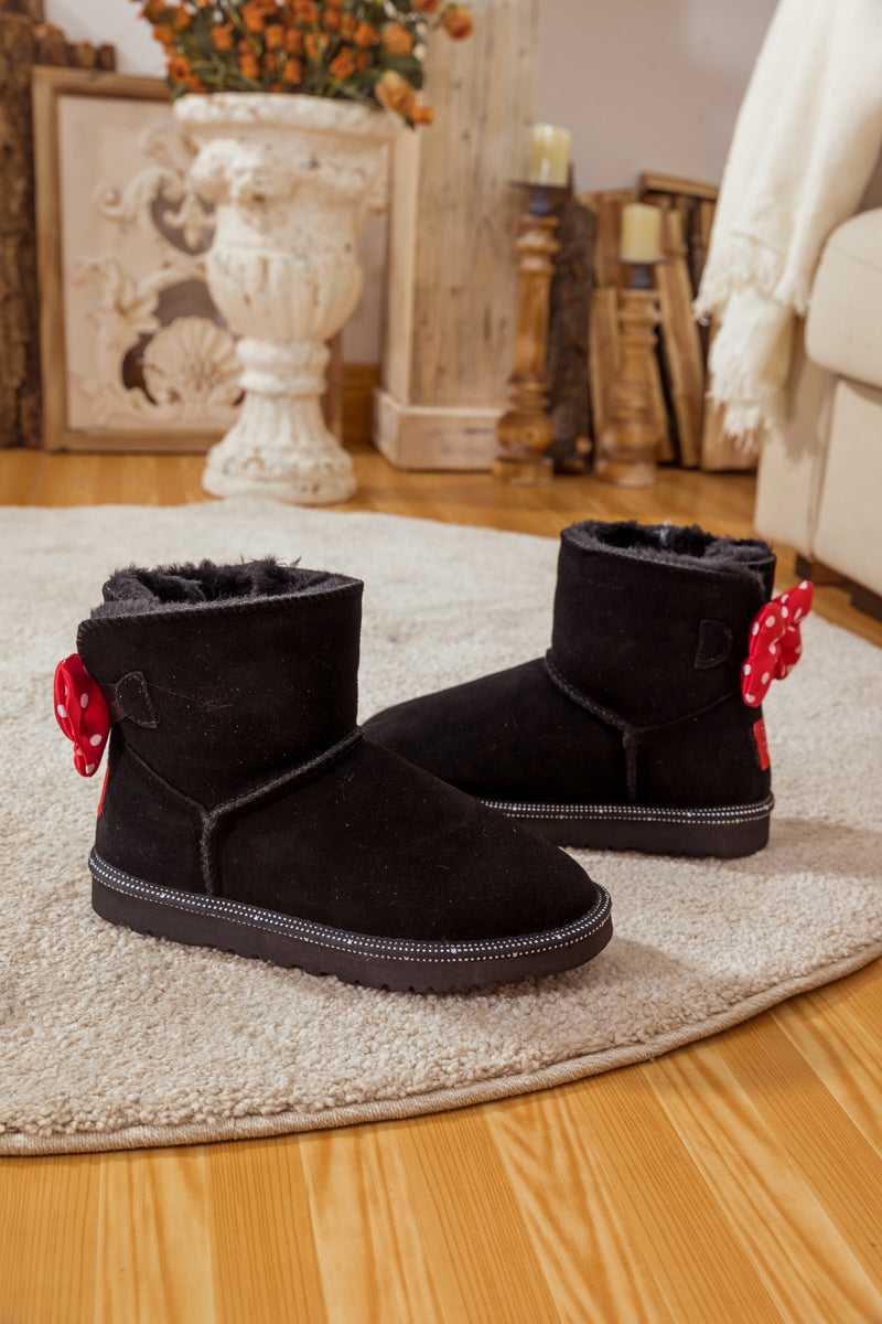 SMAIBULUN Ugg | RED POLKA DOT RIBBON BOW SUEDE BOOTS