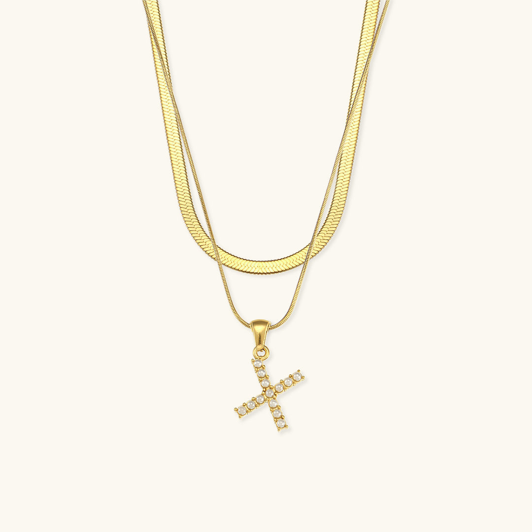 Opal Charm - Layered Gold Initial Necklace