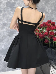 Y2K Black Short Dress Women Spaghetti Strap New Summer Sexy Evening Party Dresses with Pockets French Vintage Backless Clothing