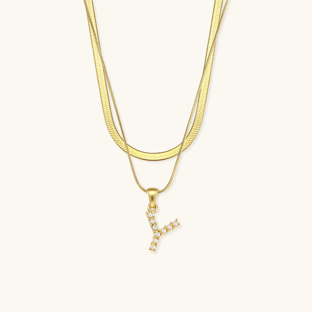 Opal Charm - Layered Gold Initial Necklace