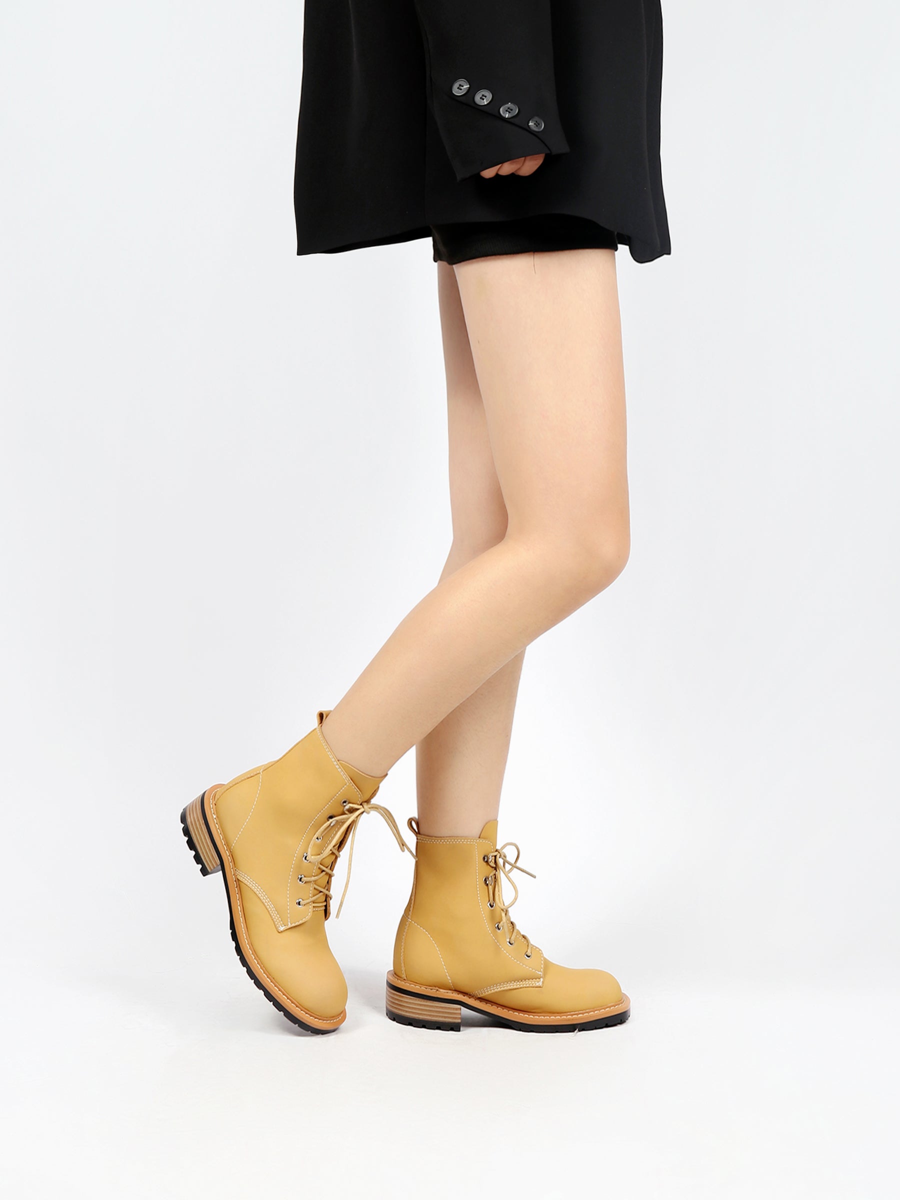 JADY ROSE | CLASSIC LEATHER COMBAT BOOTS - YELLOW