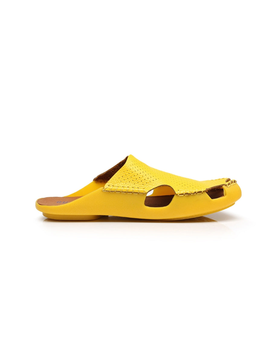 Maibulun | Perforated Cut-Out Genuine Leather Mule - Yellow