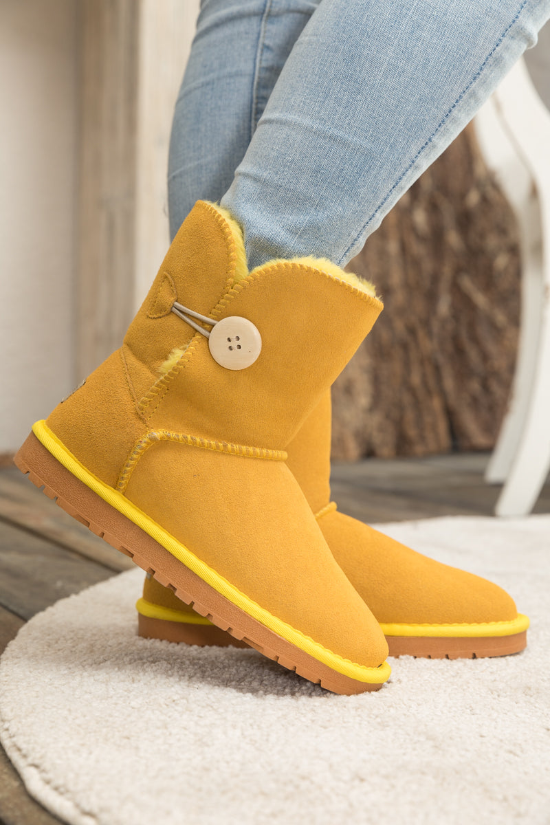 SMAIBULUN Ugg | Faux Fur-Lined Classic Side Button Ugg Boot - Yellow