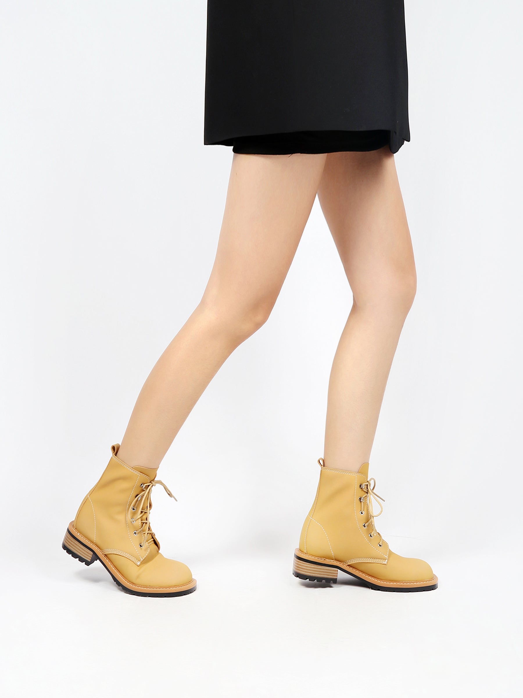 JADY ROSE | CLASSIC LEATHER COMBAT BOOTS - YELLOW