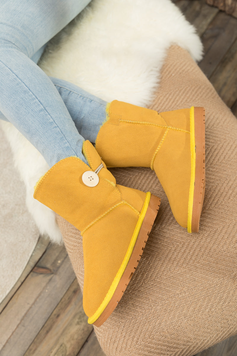 SMAIBULUN Ugg | Faux Fur-Lined Classic Side Button Ugg Boot - Yellow