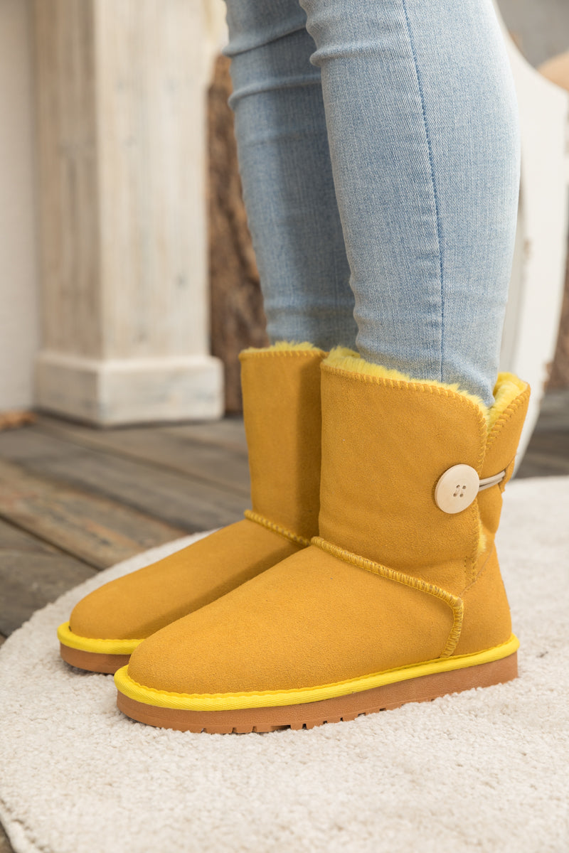 SMAIBULUN Ugg | Faux Fur-Lined Classic Side Button Ugg Boot - Yellow