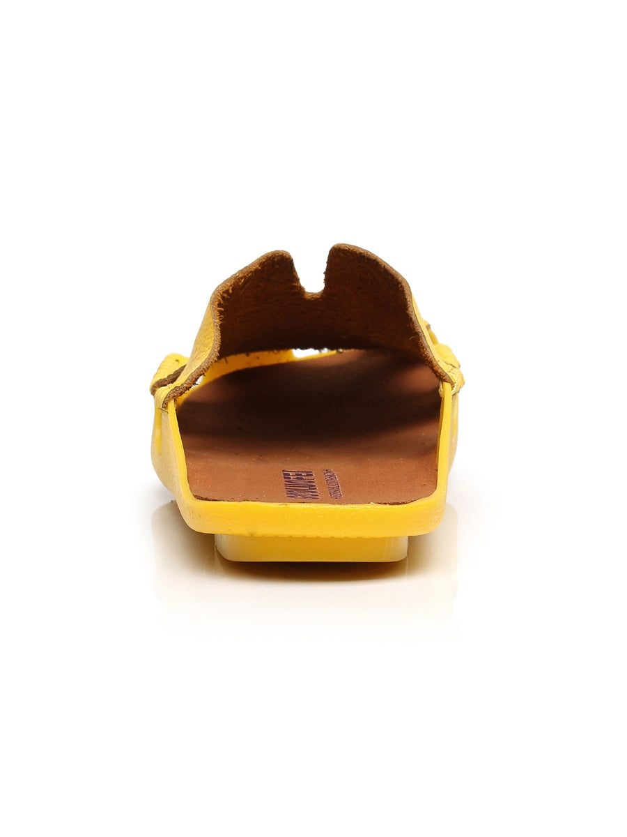 Maibulun | Perforated Cut-Out Genuine Leather Mule - Yellow