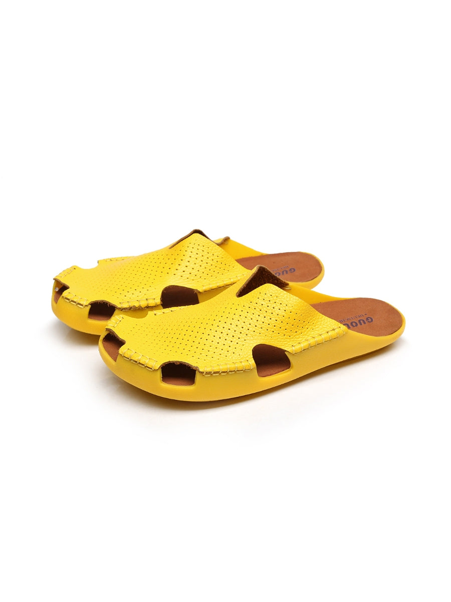 Maibulun | Perforated Cut-Out Genuine Leather Mule - Yellow