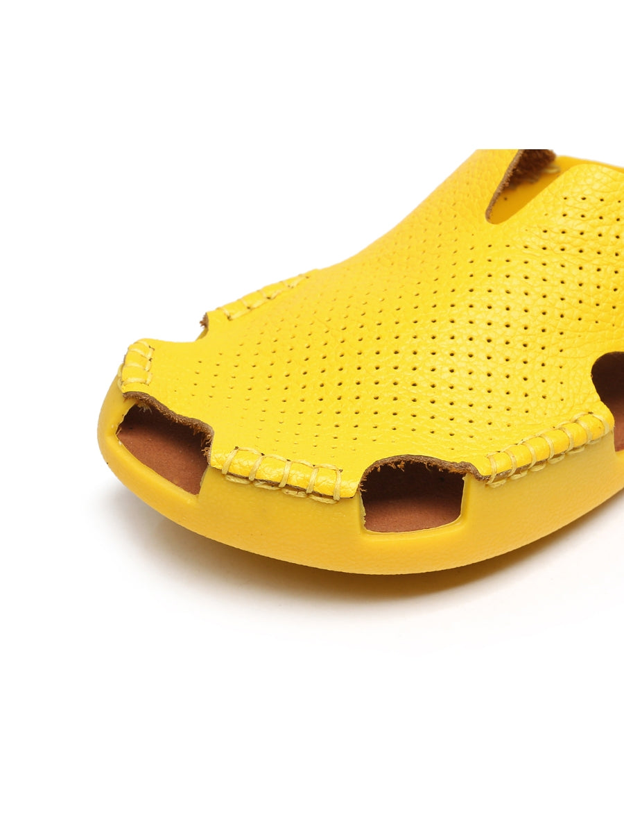 Maibulun | Perforated Cut-Out Genuine Leather Mule - Yellow