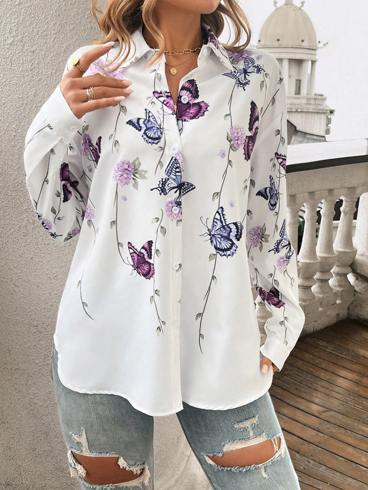 Garden Whisper Butterfly Print Blouse