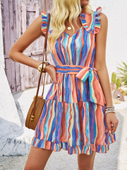 Shades Of Happiness Striped Tie Waist Mini Dress