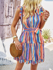 Shades Of Happiness Striped Tie Waist Mini Dress