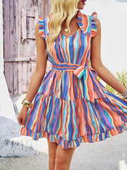 Shades Of Happiness Striped Tie Waist Mini Dress