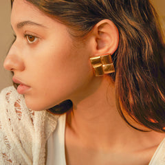 Zara Grid Gold Earrings