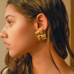 Zara Grid Gold Earrings