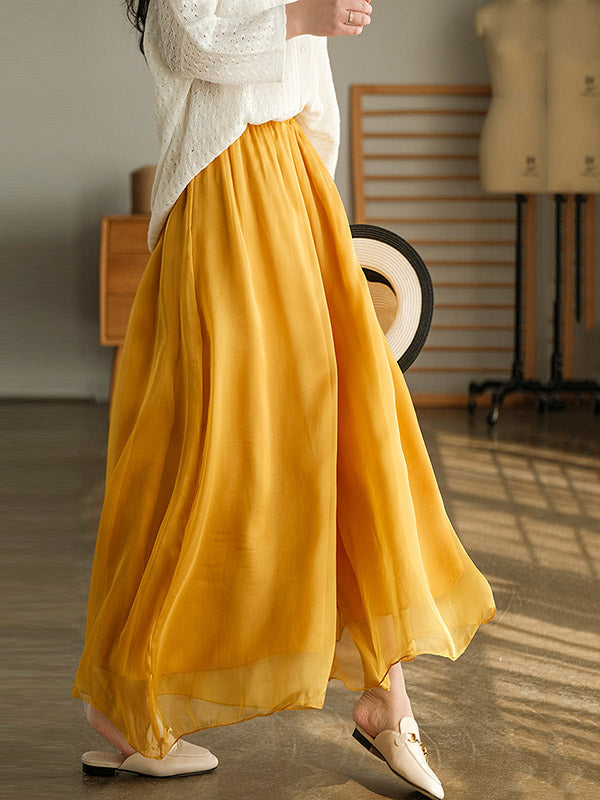 Casual Solid Color Chiffon Column Wide Leg Pants&Skirt