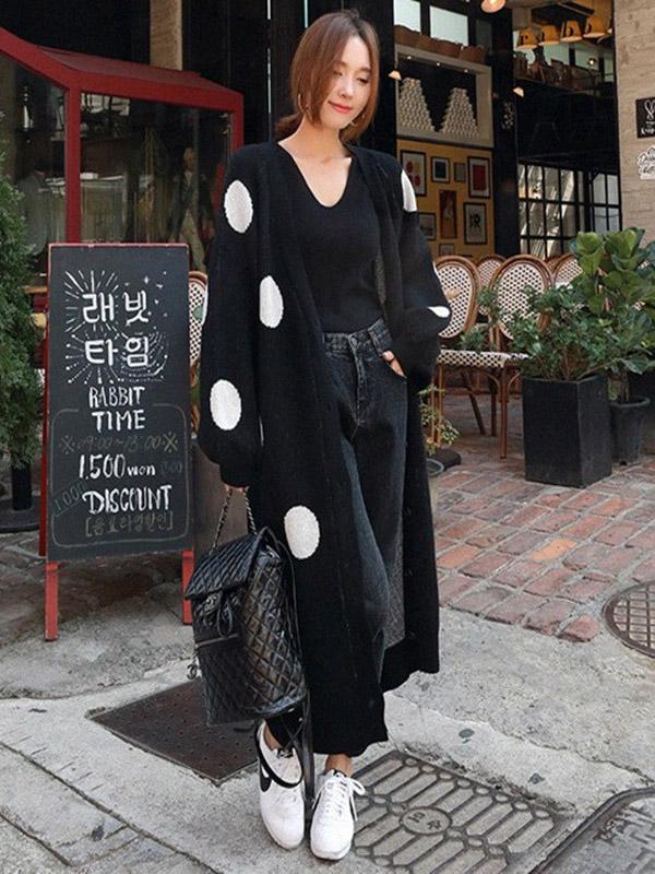 Loose Polka-dot Printed Long Cover-up