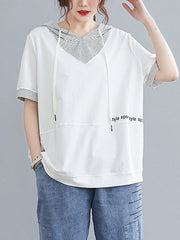 Original Stripe Letter Print Split-Joint T-Shirt