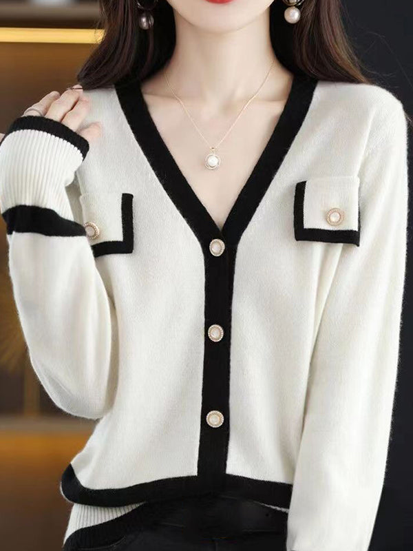 Long Sleeves Loose Buttoned V-Neck Cardigan Tops Knitwear