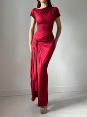 Elegant Round Neck Twist Slit Slim Sexy Long Skirt