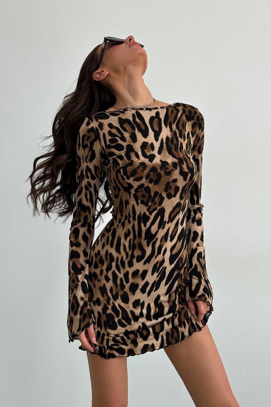 Savannah Fierce - Leopard Print Long Sleeve Mini Dress