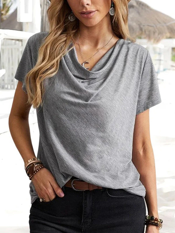 Loose Short Sleeves Solid Color U-Neck T-Shirts Tops