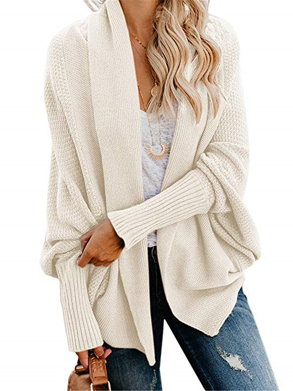 Casual Batwing Sleeves Loose Solid Color Cardigan Tops