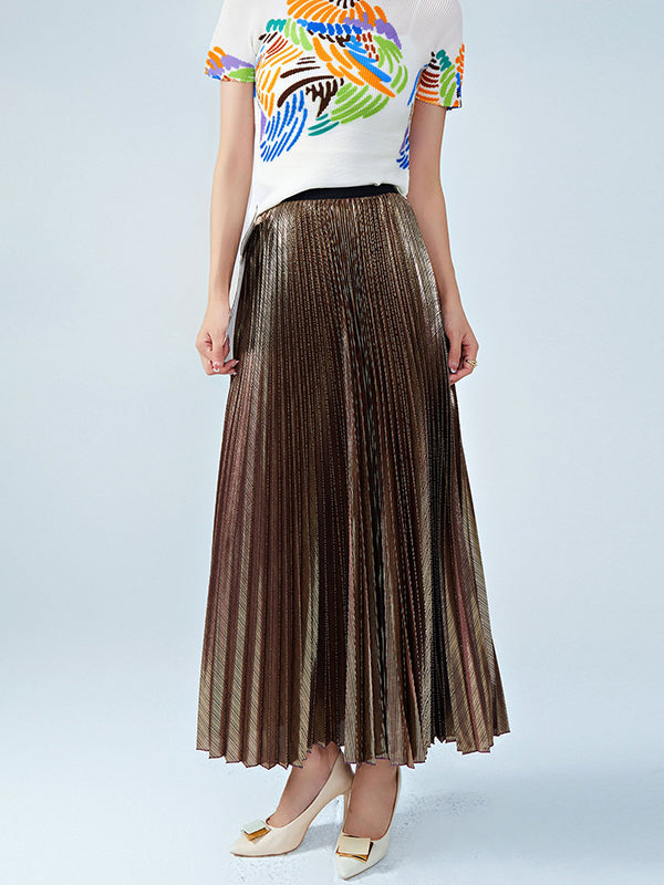 Loose Metallic Pleated Skirts Bottoms